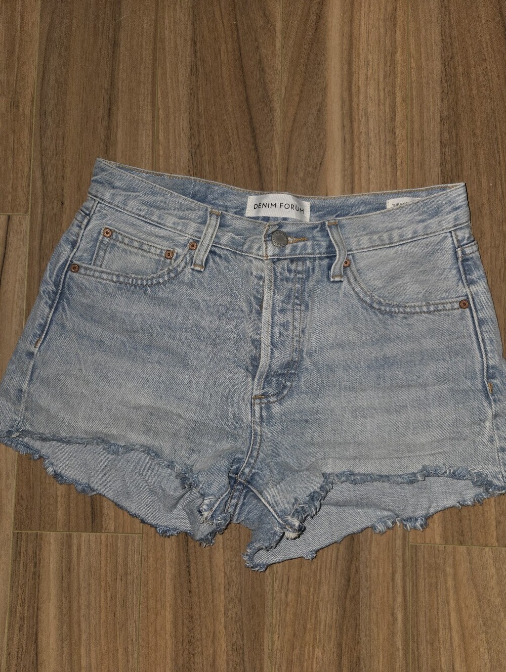 Denim Forum Light Blue Frayed-Hem High-Rise Denim Shorts